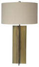 Metal Frame Table Lamp With White Drum Shade, Antique Brass