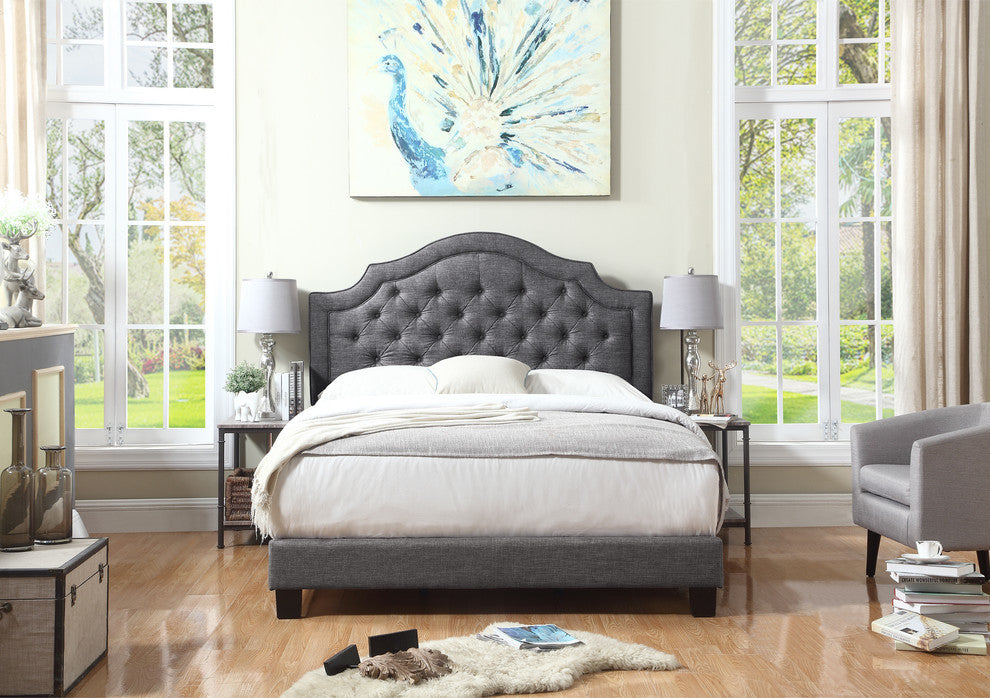 Rosevera Angelo Tufted Upholstered Panel/Platform Bed, Gray, Queen