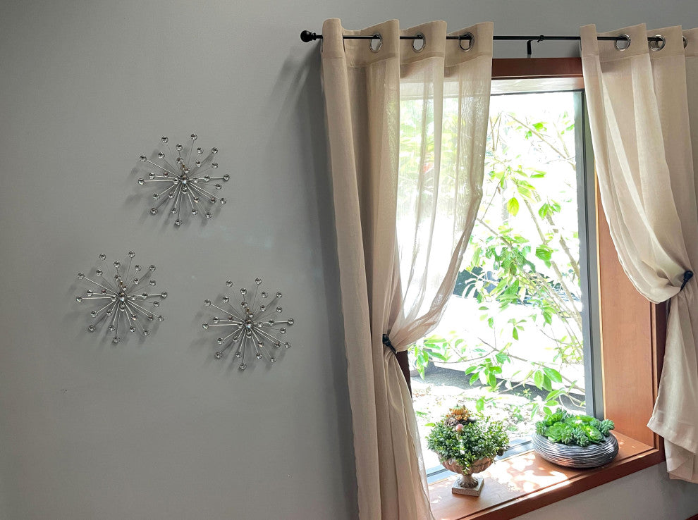 Set Of 6 Silver Starburst Jeweled Metal Decorative Wall Art Hangings