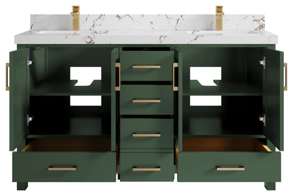 Malibu 60 Double Sink Vanity in Lafayette Green 2" Viola Brown