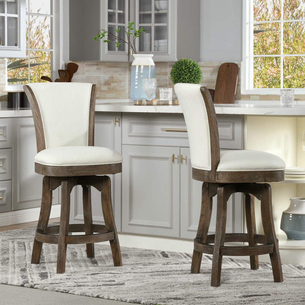 Henry 26" Armless Swivel Counter Height Bar Stool, Natural White Linen