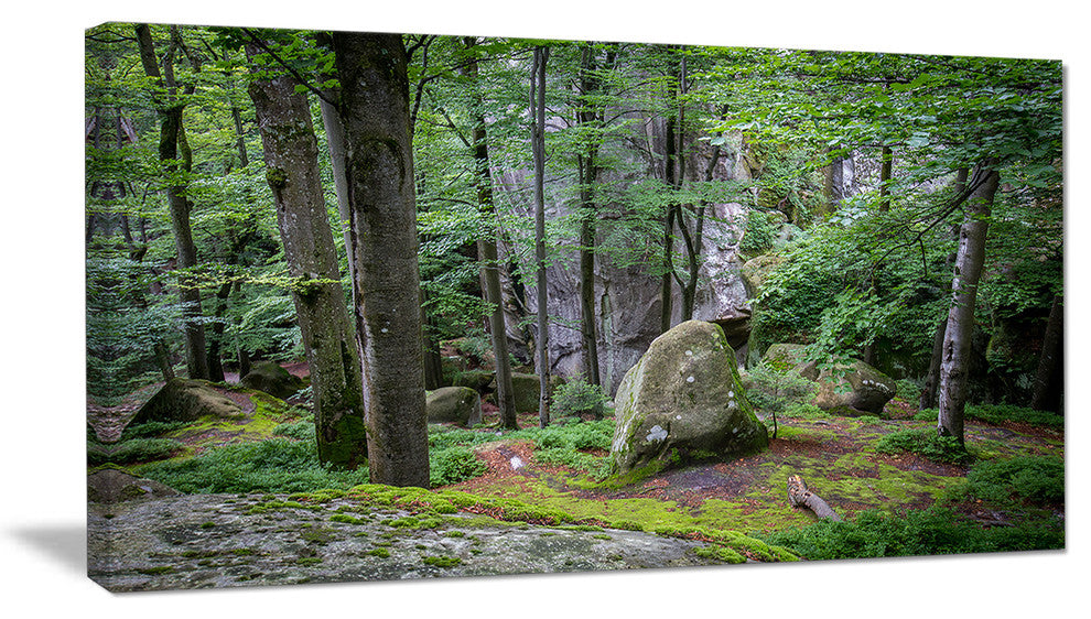 "Dense Moss Forest in Green" Landscape Art Print Canvas, 32"x16"