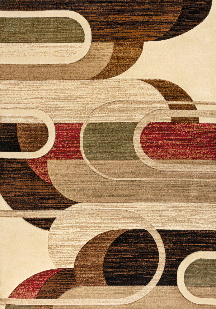 Tamara Retro Abstract Arches Cream/Brown/Red 3 ft. x 5 ft. Area Rug
