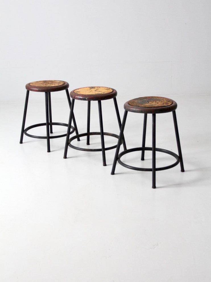 Consigned, Vintage Industrial Stools Set of 3