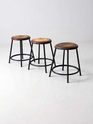 Consigned, Vintage Industrial Stools Set of 3