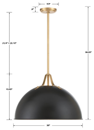 Soto 1-Light Matte Black/Antique Gold Pendant