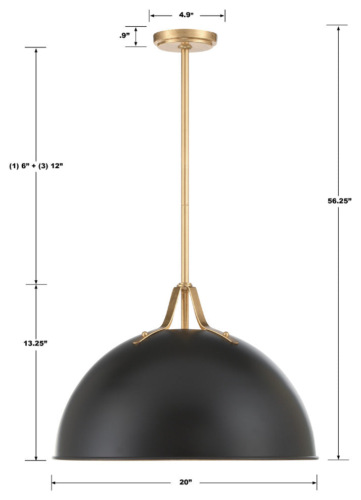 Soto 1-Light Matte Black/Antique Gold Pendant