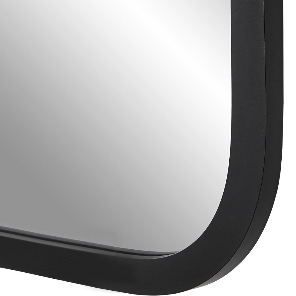 Benzara BM276682 30" Wood Rectangular Wall Mirror, Rounded Corners, Black