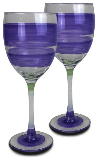 Retro Stripe Purple Wine Glasses, Set of 2