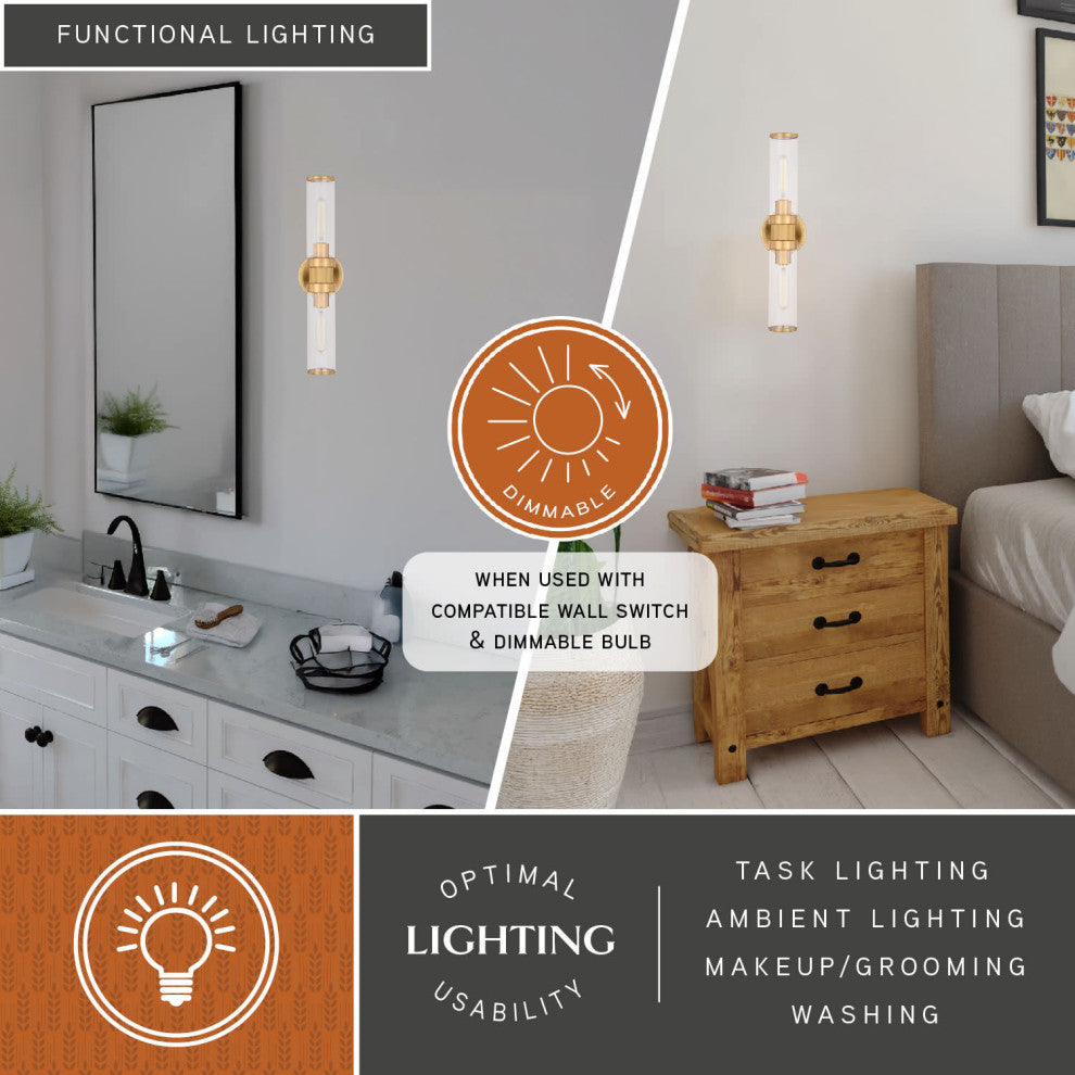 Levitt 2 Light Wall Light Satin Brass