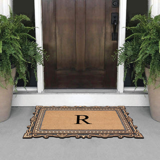 Carson Bronze/Beige Rubber And Coir 24"x36", Monogrammed Doormat, R