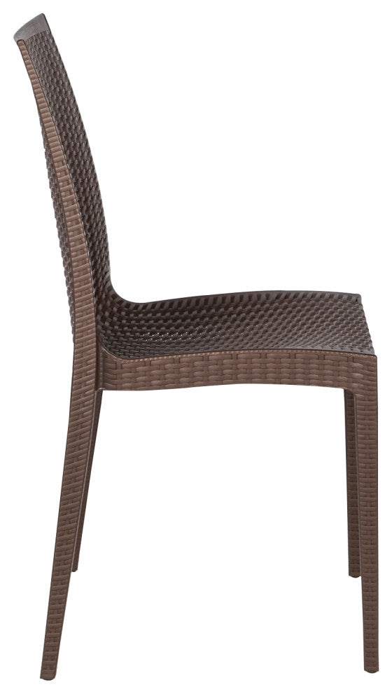LeisureMod Mace Mid-Century 7-Piece Rectangular Outdoor Dining Set, Brown