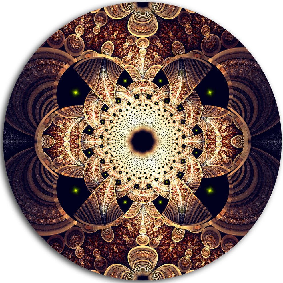 Brown Red Fractal Flower Pattern Digital, Floral Disc Metal Art, 23"