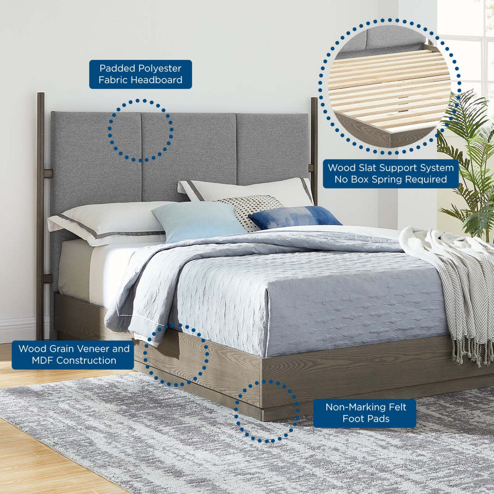 Platform Bed Frame, Queen Size, Gray Oak, Wood, Modern, Mid Century Guest