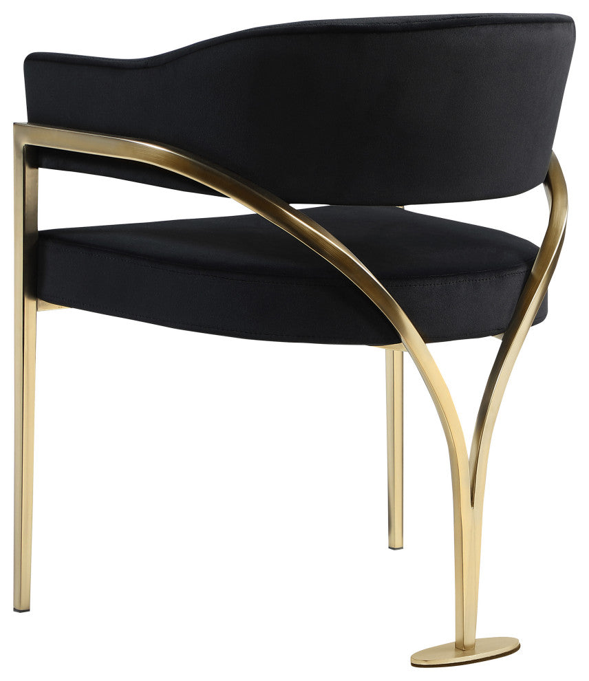 Madelyn Upholstered Dining Chair, Set of 2, Black, Velvet, Gold Finish