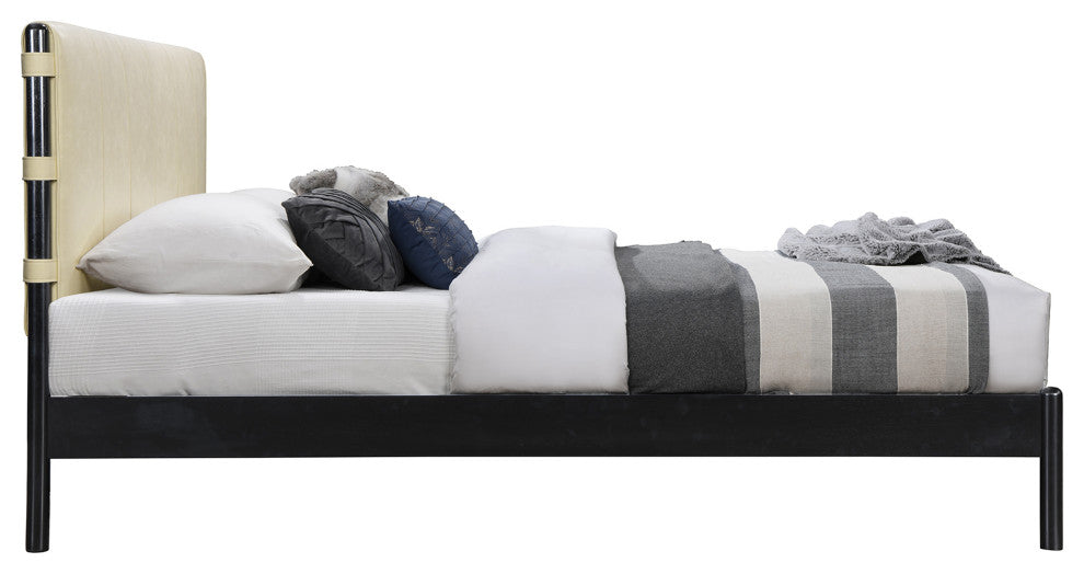 Abigail Upholstered Bed, Cream, King, Vegan Leather