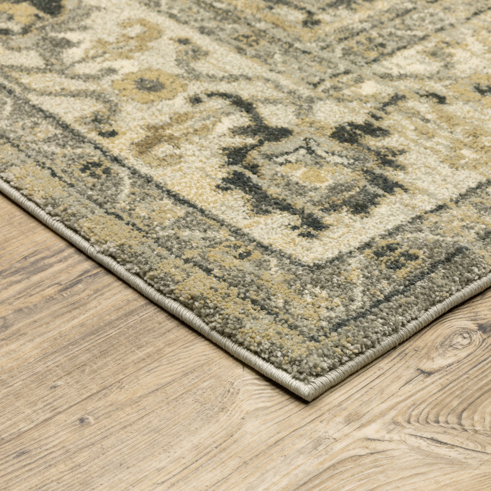 Fleming Vintage Medallion Beige and  Grey Area Rug, 7'10"x10'10"