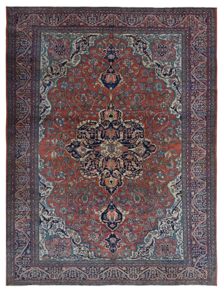 Barn Red Antique Persian Feraghan Sarouk Soft Wool Hand Knotted Rug 9'x12'