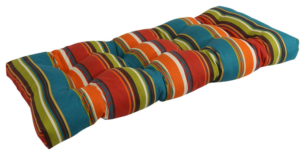 42"X19" Squared Patterned Spun Polyester Tufted Loveseat Cushion, Westport Teal