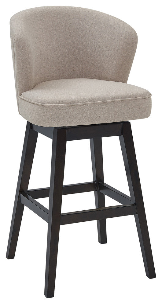 Mussig 26" Wood Swivel Counter Stool, Espresso Finish, Tan Fabric