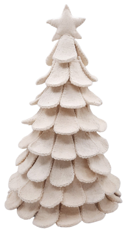 Handmade Cream Tabletop Christmas Tree in Hand Felted Wool- Large