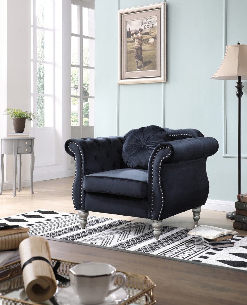 Hollywood Black Velvet Tufted Accent Chair