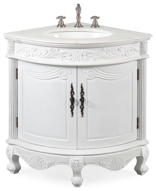 24 Inch Classic Style White Bayview Corner Bathroom Sink Vanity