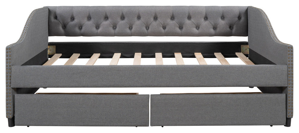Gewnee Upholstered Full Size Daybeds with Two Drawers,Gray