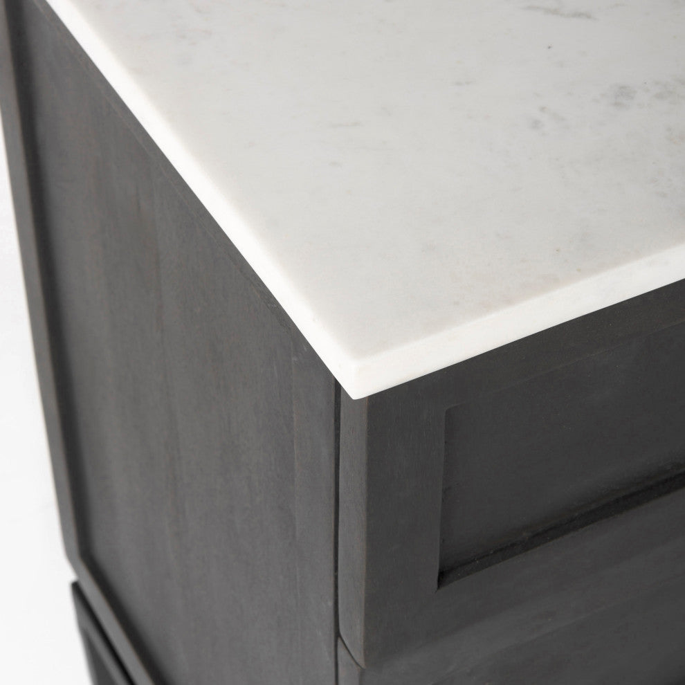 Divina Black-Brown Wood, White Marble Top and Black Metal Base Accent Cabinet