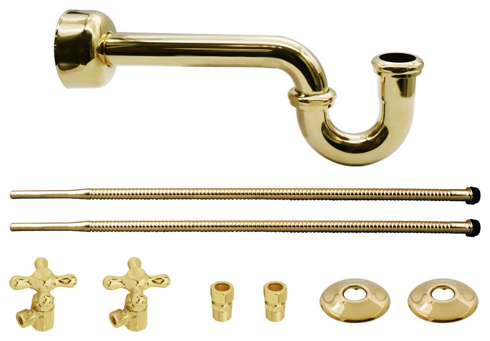 Victorian Pedestal Lavatory Kit - Cross Handles In Polished Brass, Polished Brass