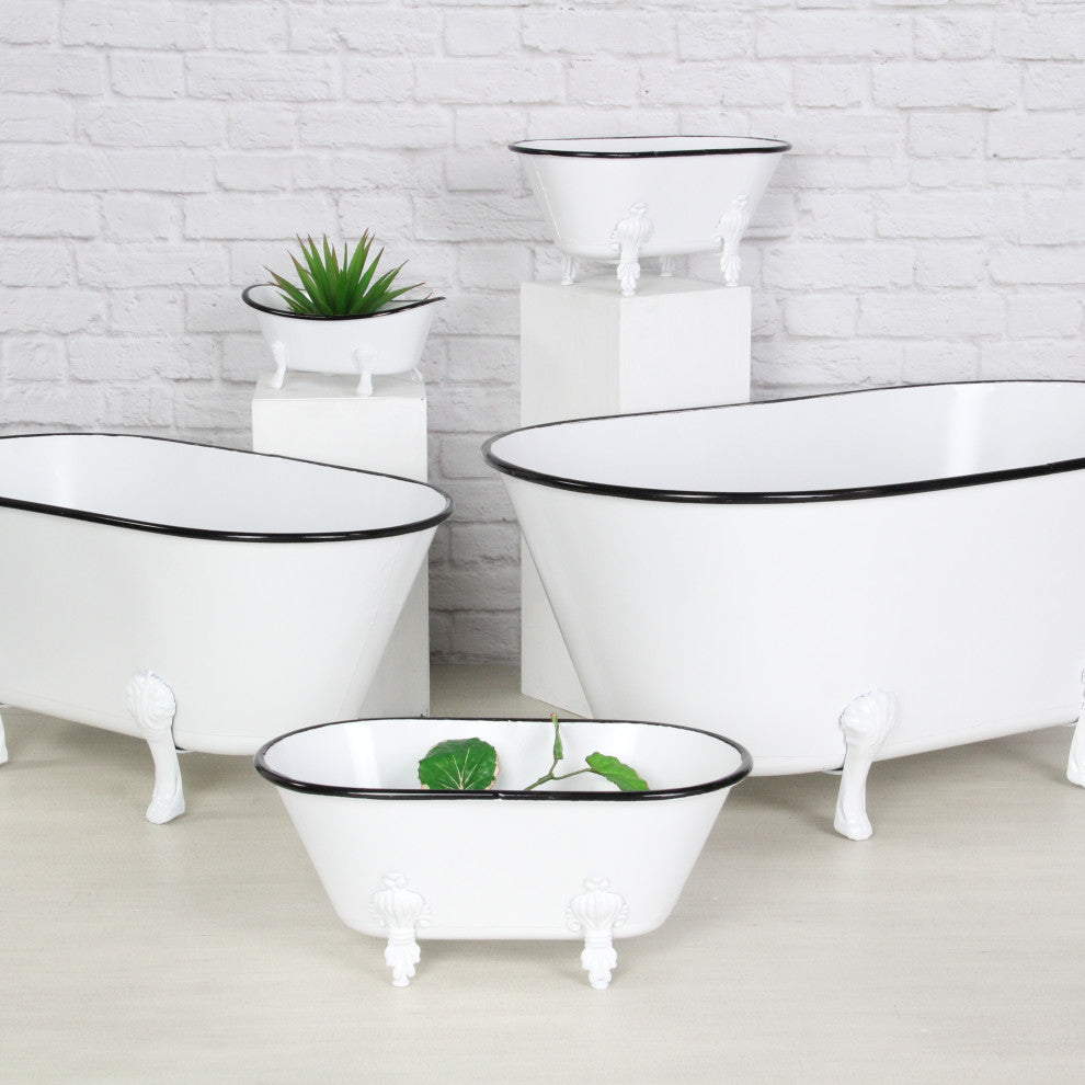 Lavande Metal Tub Decor - Large - White