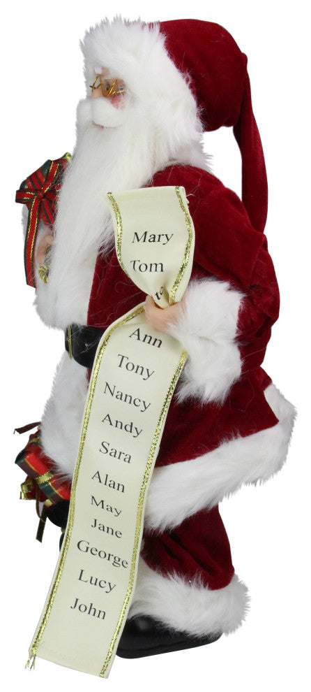 16" Standing Traditional Santa Holding a List of Names and Gift Bag