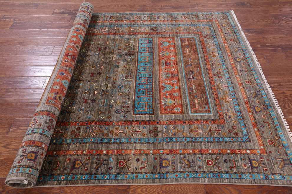 5' 9" X 8' 0" Handmade Tribal Persian Gabbeh Wool Rug - Q12358