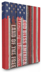 God Bless America Wood Grain Flag Red White Blue Americana,1pc, each 16 x 20