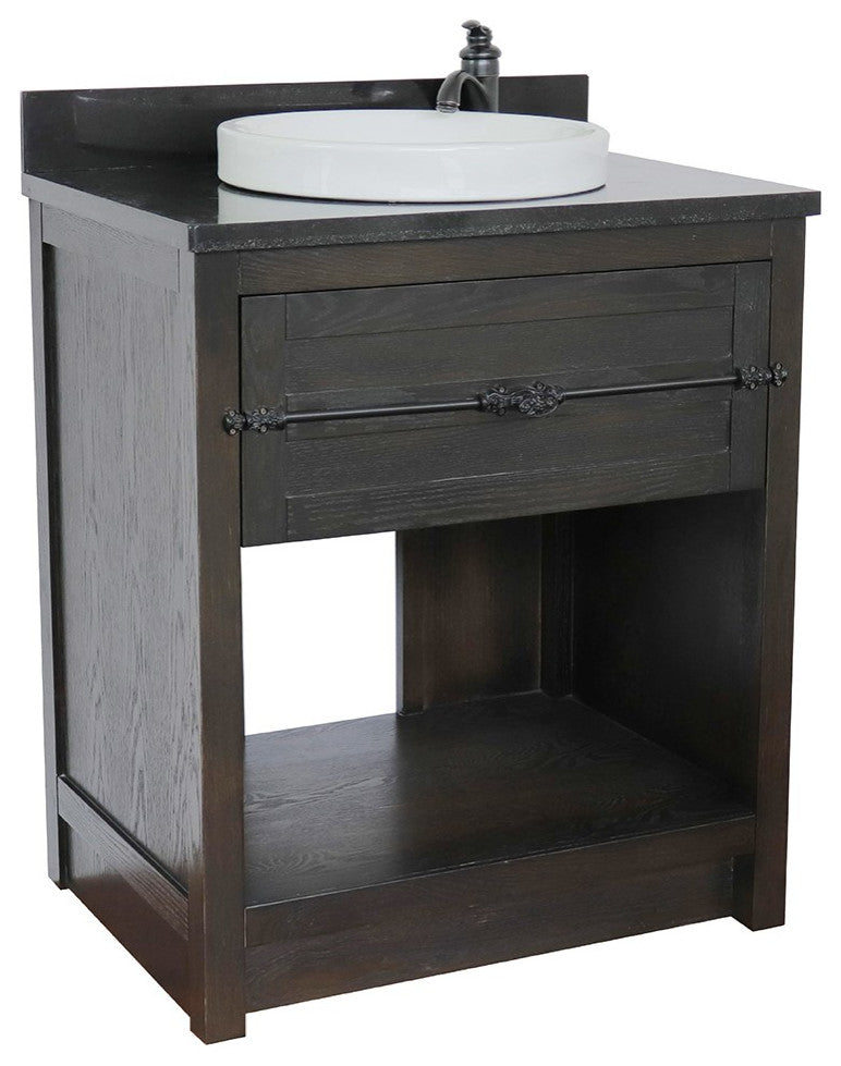 30" Single Vanity, Brown Ash, Black Galaxy Top, Round Sink