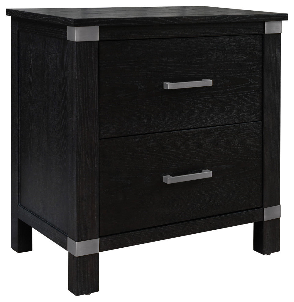 Declan Two Drawer Nightstand, Black