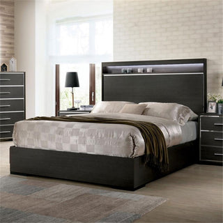 Furniture of America Henly Wood King Panel Bed with LED Lights in Warm Gray