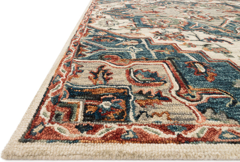 Blue, Red Wool Hooked Victoria Area Rug, 2'-3"x3'-9"