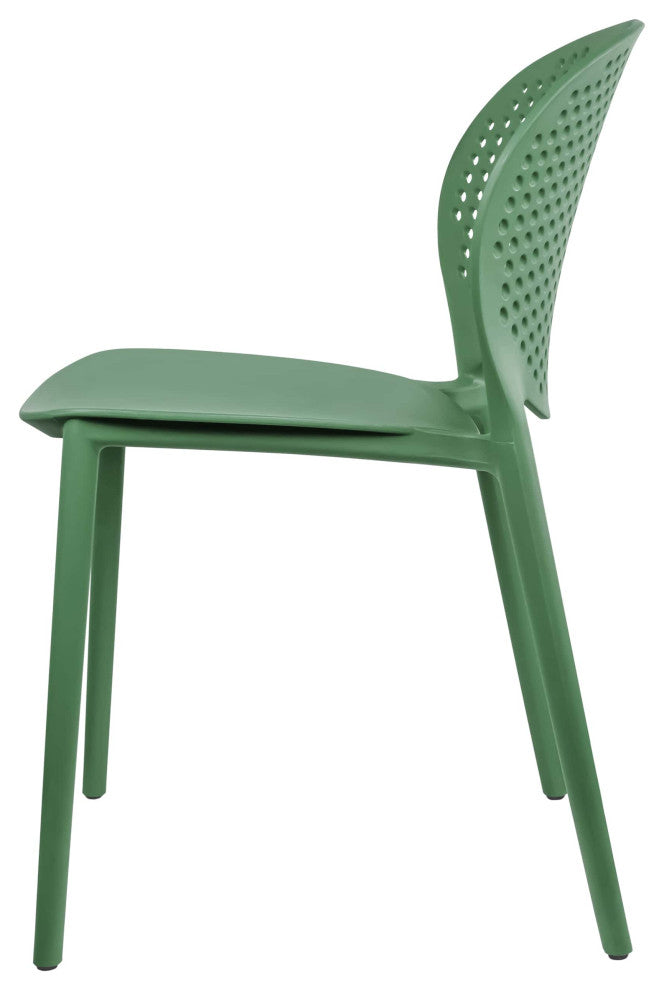 Stackable Plastic Armless Side Dining Chairs Fully Assembled Set of 2, Green