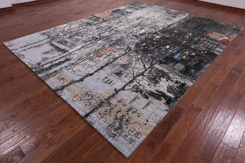 9' 1" X 12' 1" Wool and Silk Urban Design Handmade Modern Rug Q8870