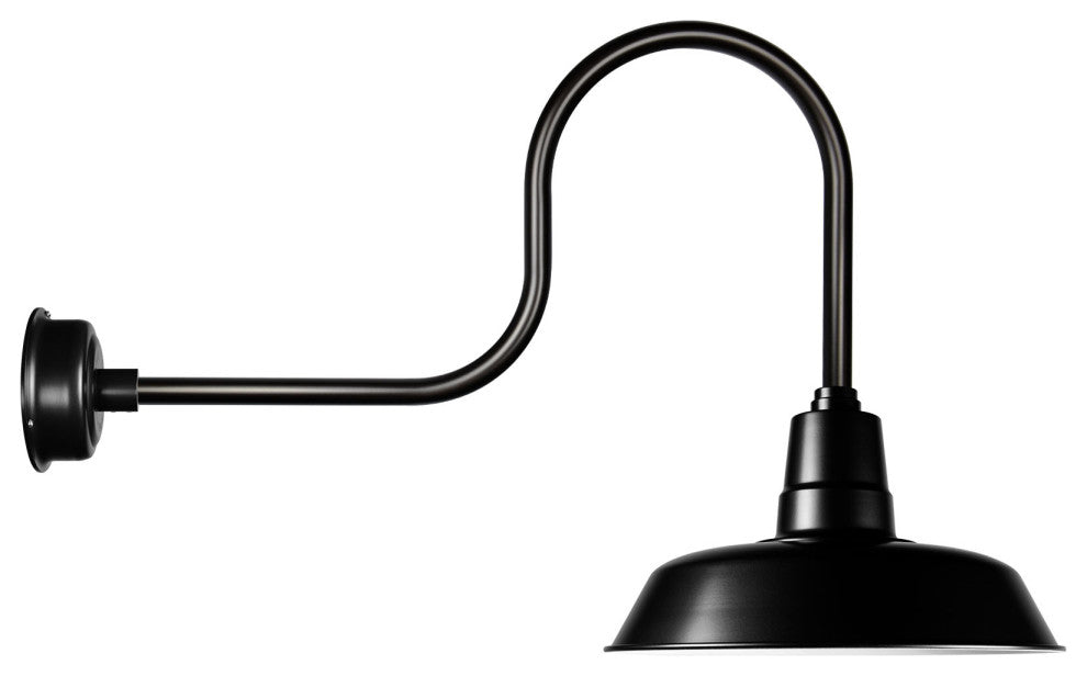 18" Vintage LED Barn Light With Industrial Arm, Matte Black