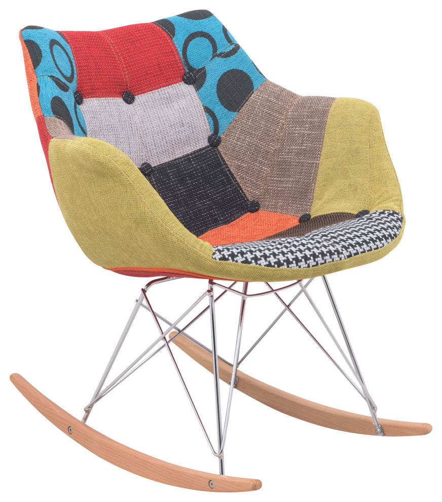 LeisureMod Willow Twill Fabric Eiffel Rocking Chair, Multi