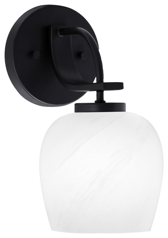 Cavella 1 Light Wall Sconce, Matte Black Finish, 6" White Marble Glass