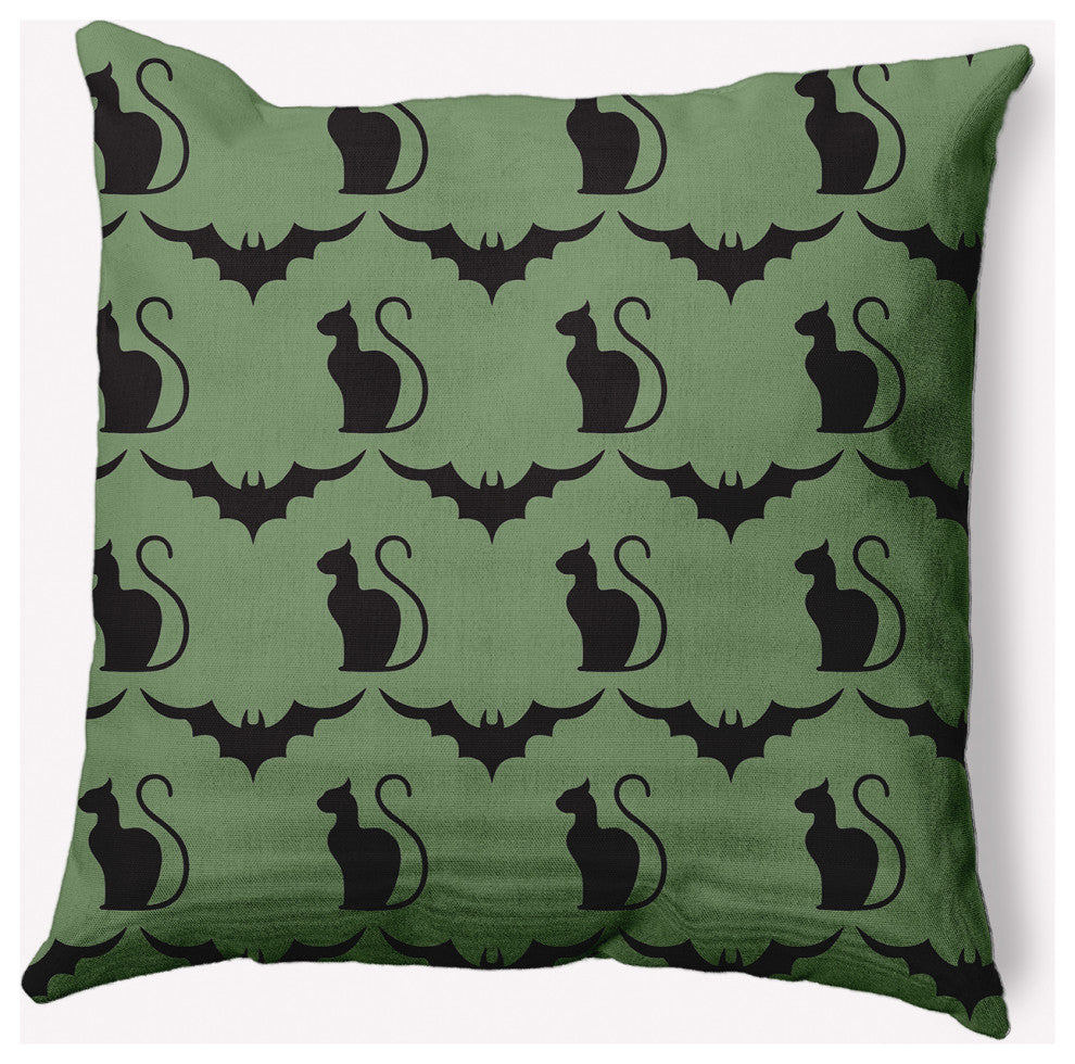 20" x 20" Cats and Bats Indoor/Outdoor Polyester Throw Pillow, Sage