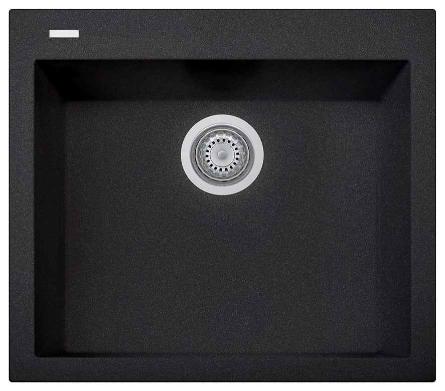 One Series 23" Drop-In Single-Bowl Granite Sink, Black Metallic