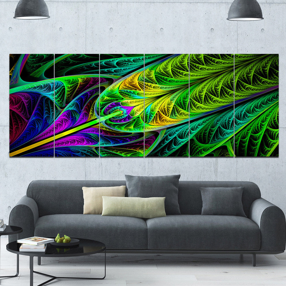 Green Stained Glass Texture, Abstract Wall Art Canvas, 70"x28", 6 Panels