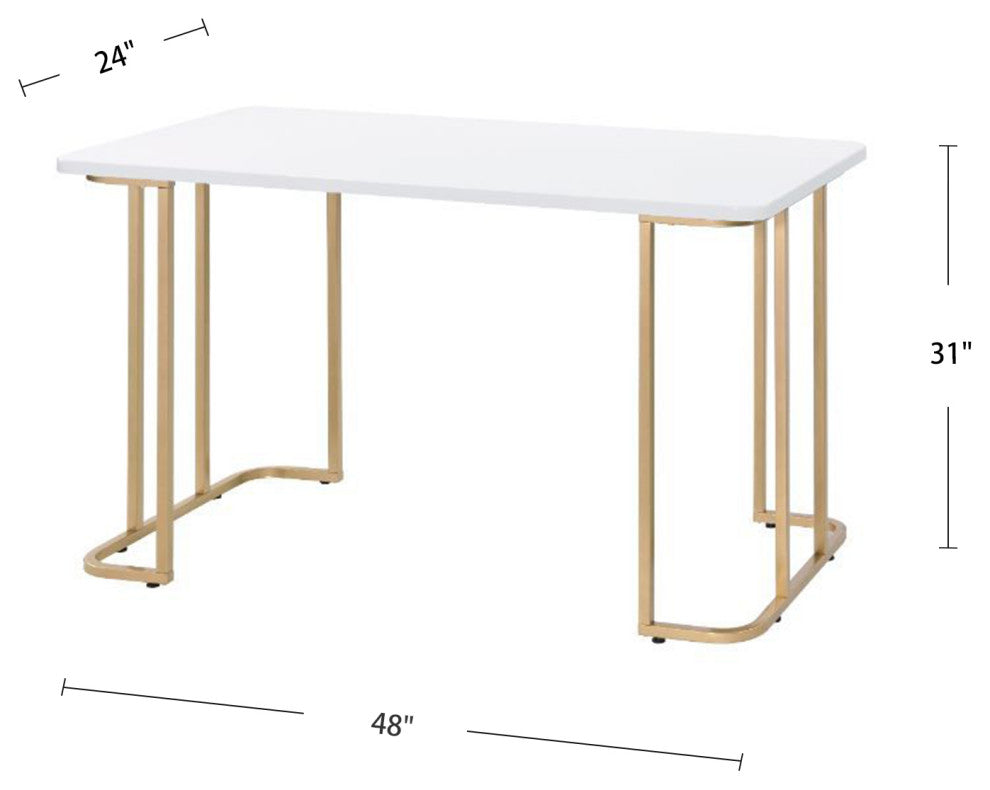 Writing Desk With Gold Base, White