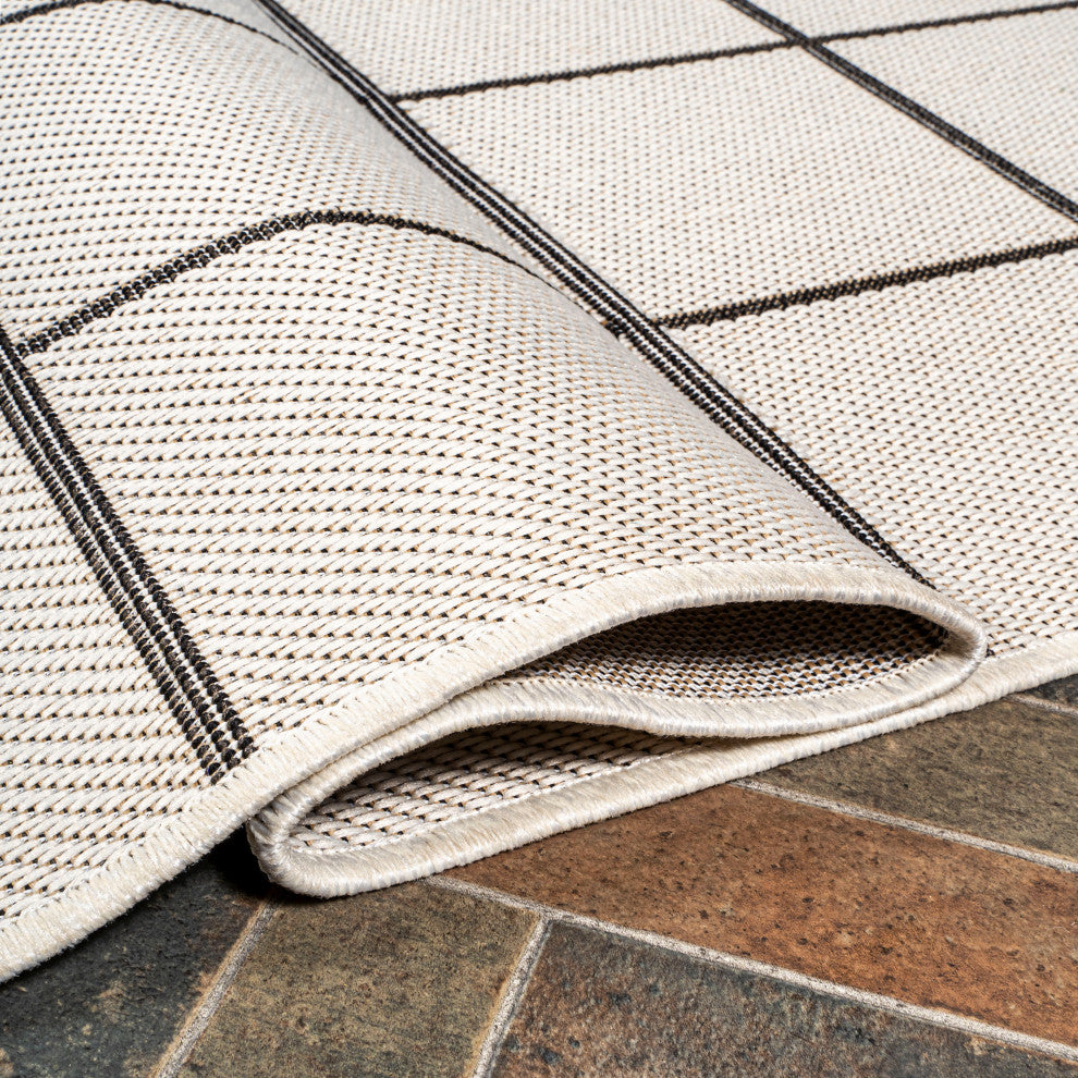 Grid Modern Squares Indoor/Outdoor Area Rug, Cream/Black, 8x10
