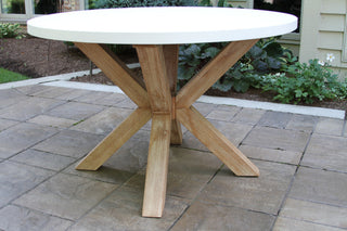 48" Ivory Composite Dining Table With 4 Wheat Wicker Chairs