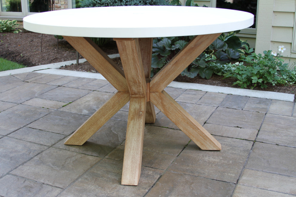 48" Ivory Composite Dining Table With 4 Wheat Wicker Chairs